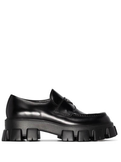 hebben jury Verstikkend Prada Men's Monolith Lug-sole Brushed Leather Loafers In Black | ModeSens