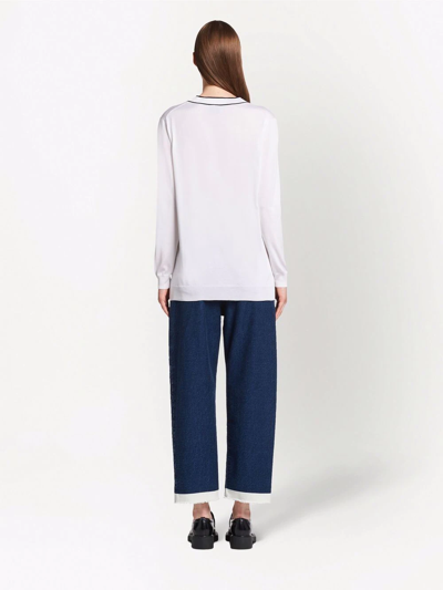 Prada Logo-knitted V-neck Cardigan In Weiss