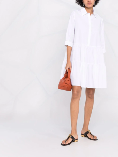 Shop Fabiana Filippi Tiered Flared Shirt Dress In Weiss