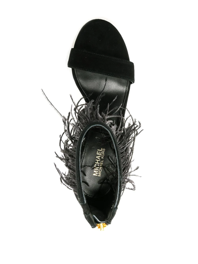 Shop Michael Michael Kors Meena 110mm Feather-embellished Sandals In Schwarz