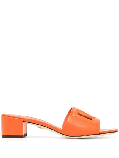 Shop Dolce & Gabbana Logo-patch Open-toe Sandals In Orange