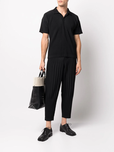 Shop Issey Miyake Short-sleeved Pleated Polo Shirt In Schwarz