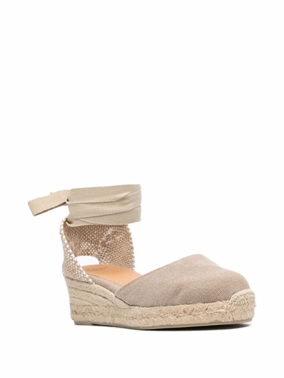 Shop Castaã±er Lace-up Wedge Espadrilles In Nude