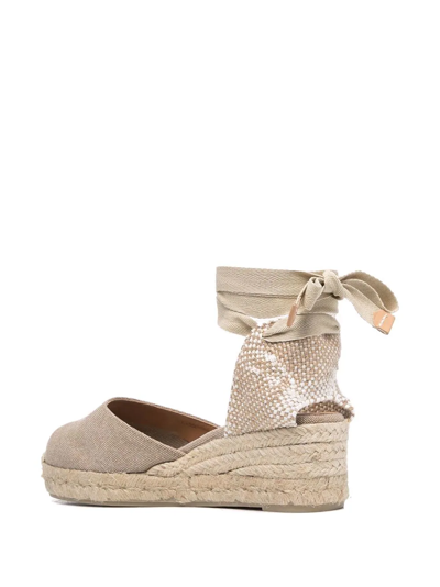 Shop Castaã±er Lace-up Wedge Espadrilles In Nude