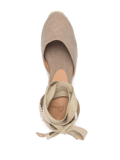 Shop Castaã±er Lace-up Wedge Espadrilles In Nude