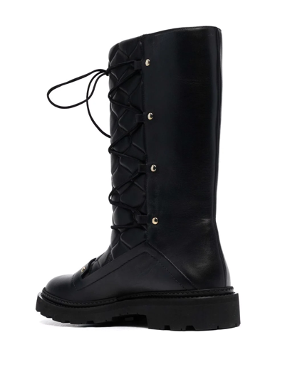 Bally Lace-up Leather Boots In Schwarz