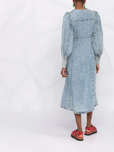 Shop Ganni Light Denim Wrap Dress In Blau