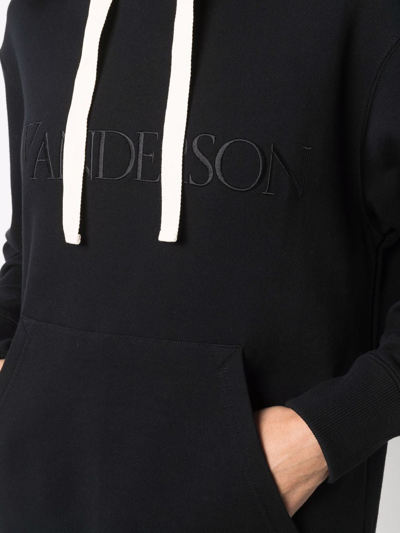Shop Jw Anderson Embroidered-logo Long-sleeve Hoodie In Schwarz