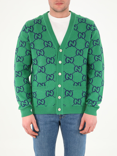 Shop Gucci Gg Knit Cardigan In Green