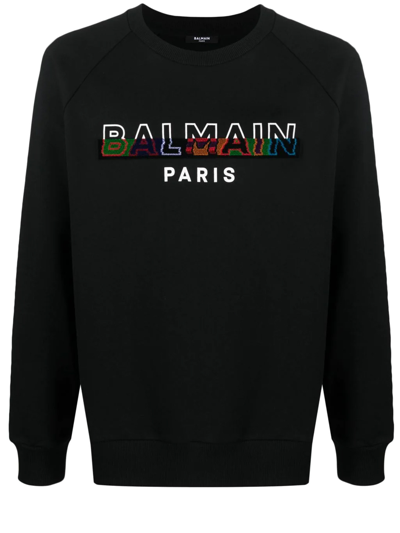 Shop Balmain Black Sweatshirt With Multicolor Logo