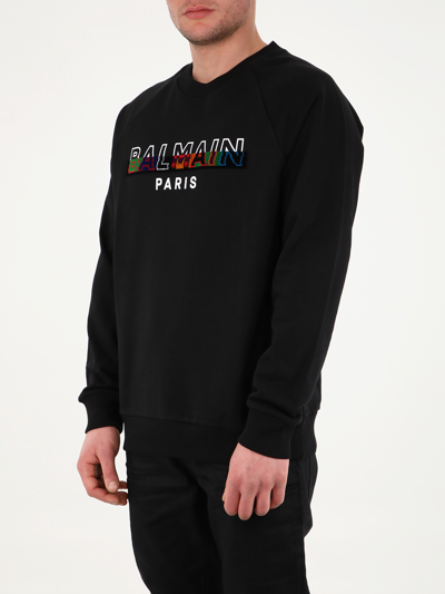 Shop Balmain Black Sweatshirt With Multicolor Logo