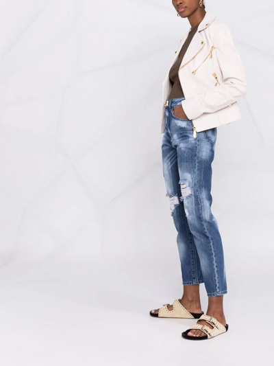 Philipp Plein High-rise Distressed Cropped Jeans In Blue