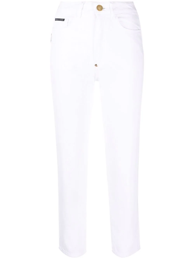 Shop Philipp Plein Boyfriend Cropped Jeans In White