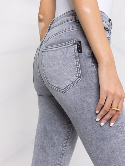 Philipp Plein Skinny Cropped Faded Jeans In Grey