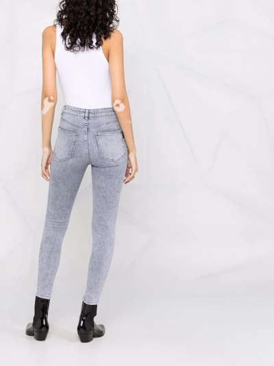 Philipp Plein Skinny Cropped Faded Jeans In Grey