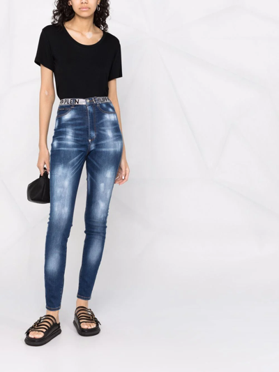 Philipp Plein Super High Waist Denim Jeggings In Blau