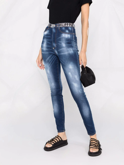 Philipp Plein Super High Waist Denim Jeggings In Blau