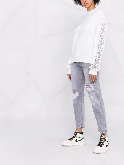 Philipp Plein Sequin Skull Pullover Jumper In Neutrals