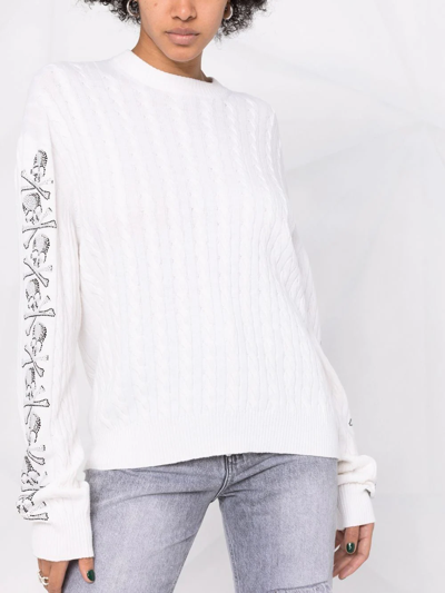 Philipp Plein Sequin Skull Pullover Jumper In Neutrals