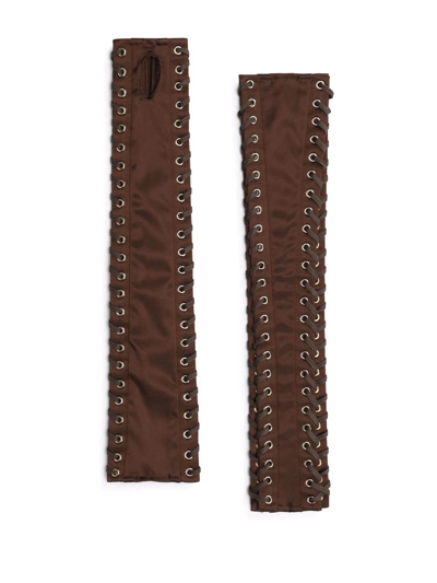 Dolce & Gabbana Long Lace-up Fingerless Gloves In Brown