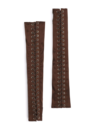 Shop Dolce & Gabbana Eyelet-detail Satin Gloves In Brown
