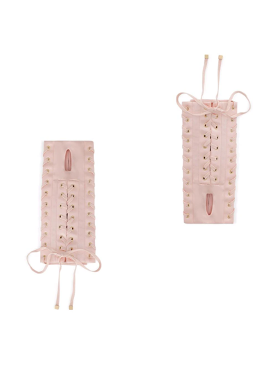 Dolce & Gabbana Velvet-effect Lace-up Gloves In Pink