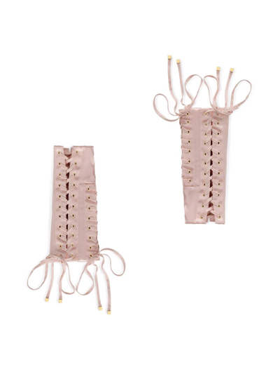 Dolce & Gabbana Velvet-effect Lace-up Gloves In Pink