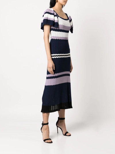 Shop Adam Lippes Stripe-pattern Knitted Dress In Blue