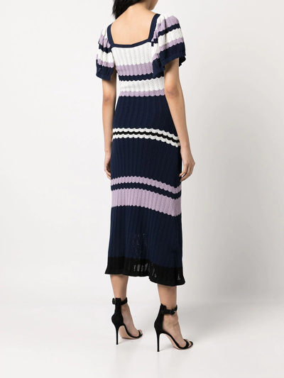 Shop Adam Lippes Stripe-pattern Knitted Dress In Blue