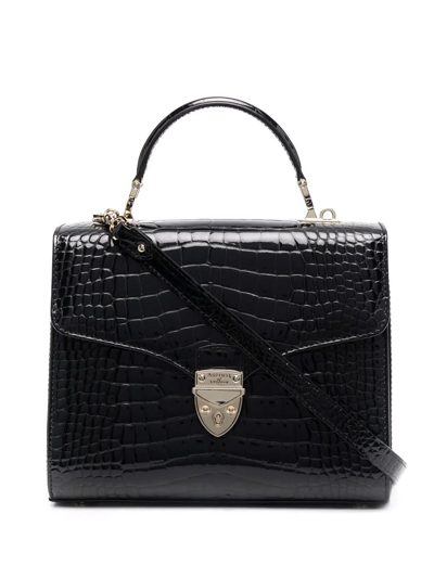 Shop Aspinal Of London Mayfair Crocodile-embossed Leather Bag In Schwarz