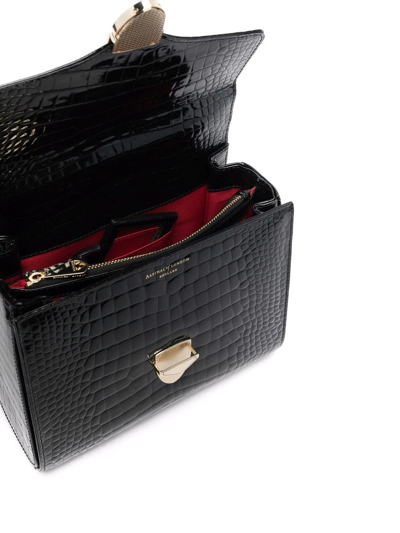 Shop Aspinal Of London Mayfair Crocodile-embossed Leather Bag In Schwarz