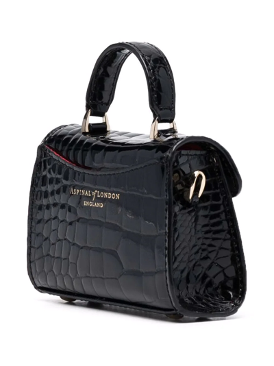 Shop Aspinal Of London Mayfair Nano Crocodile-embossed Bag In Schwarz