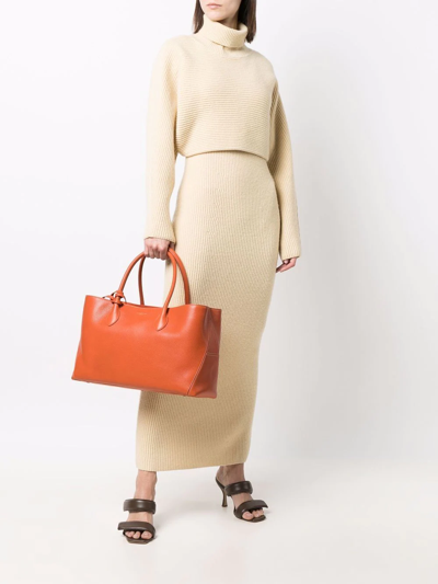 Shop Aspinal Of London London Leather Tote Bag In Orange