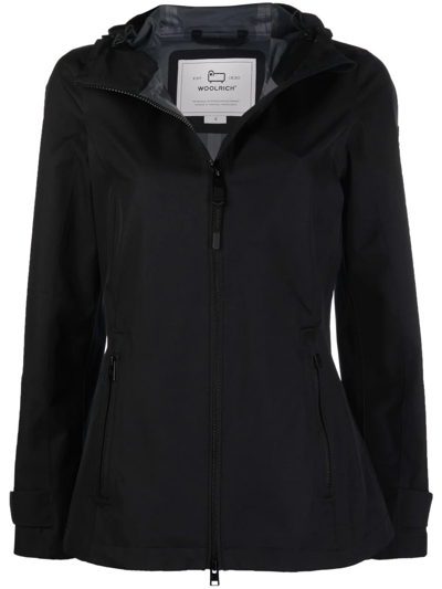 Shop Woolrich Logo-patch Drawstring-hood Raincoat In Schwarz