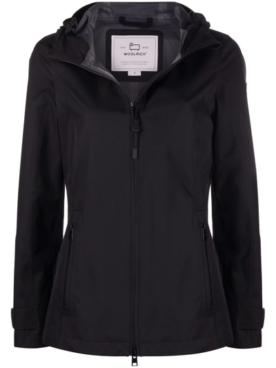 Woolrich Logo-patch Drawstring-hood Raincoat In Schwarz