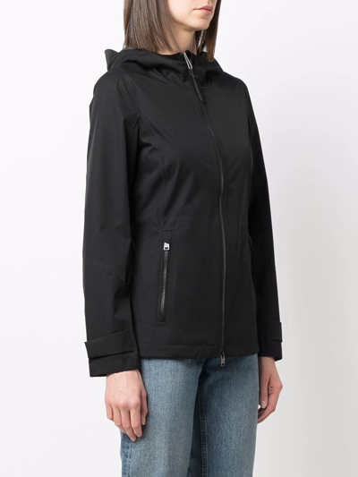 Woolrich Logo-patch Drawstring-hood Raincoat In Schwarz
