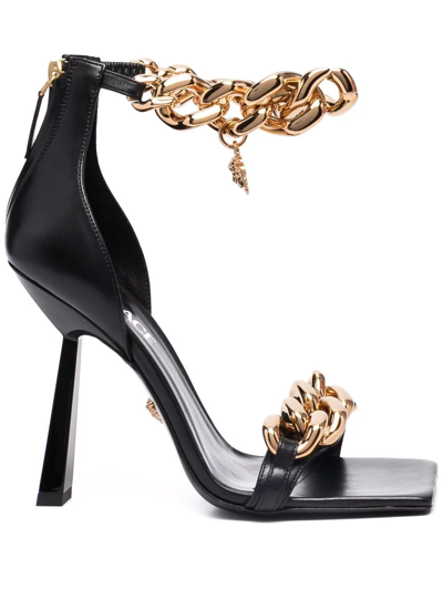 Shop Versace Chain-embellished Medusa Sandals In Black