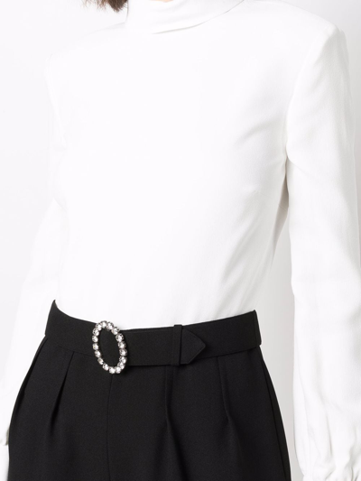 Saint Laurent White Viscose Jumpsuit With Structured Shoulders, Embellished Belt, And Open Back For Women (ss22) In Weiss