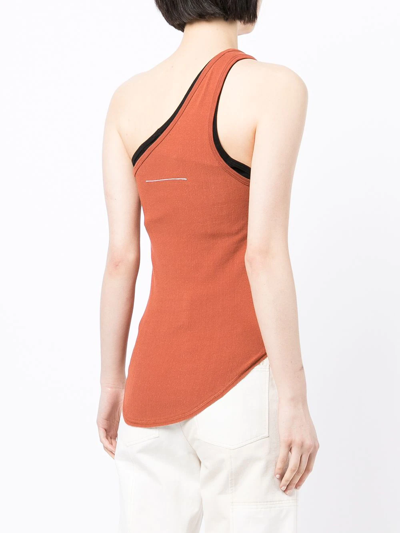 Shop Bassike Rib-knit One-shoulder Tank Top In Orange