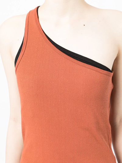 Shop Bassike Rib-knit One-shoulder Tank Top In Orange