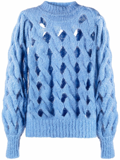 Shop Isabel Marant Cut-out Cable-knit Jumper In Blau