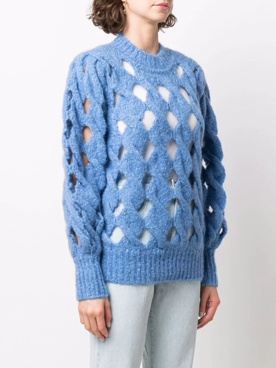 Shop Isabel Marant Cut-out Cable-knit Jumper In Blau