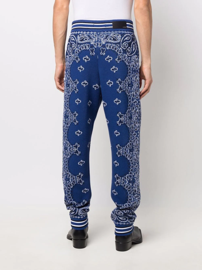 Amiri Tapered Bandana-jacquard Cotton And Cashmere-blend Sweatpants In Blau