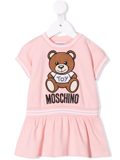 Shop Moschino Embroidered Teddy Bear Patch Sweatshirt Dress In Pink