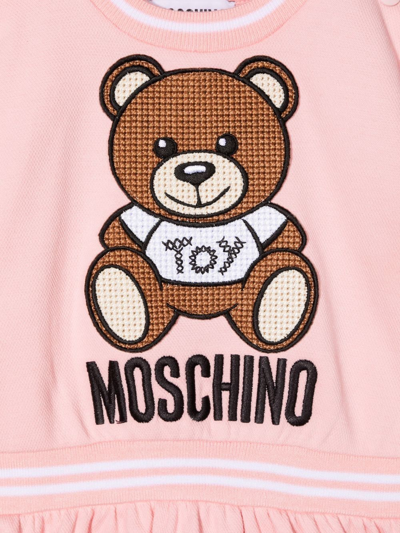 Shop Moschino Embroidered Teddy Bear Patch Sweatshirt Dress In Pink