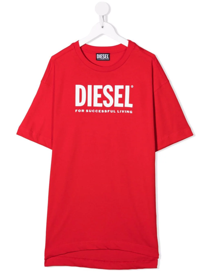 Shop Diesel Dextra Logo-print T-shirt Dress In Red