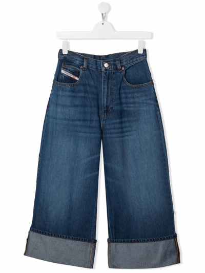 Shop Diesel Teen D-luite-j Wide-leg Jeans In Blue