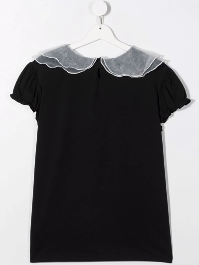 Douuod Teen Peter Pan-collar Cotton T-shirt In Black