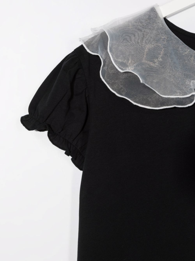 Douuod Teen Peter Pan-collar Cotton T-shirt In Black