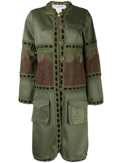 Pre-owned Dior  Lace Detail Single-breasted Coat In Green
